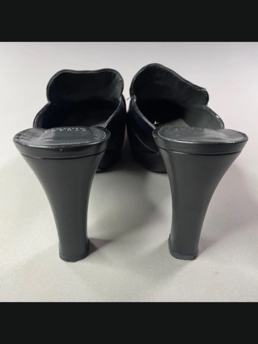 Stuart Weitzman Shoes Womens 8 black leather loafer heels horse bit slip on - Picture 5 of 12